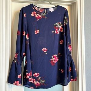 Flowy Chiffon Floral Top with Bell Sleeves